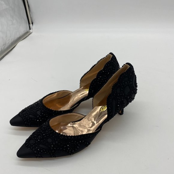 XYD black pointy toe rhinestone low heels kitten pumps shoes - Picture 3 of 8